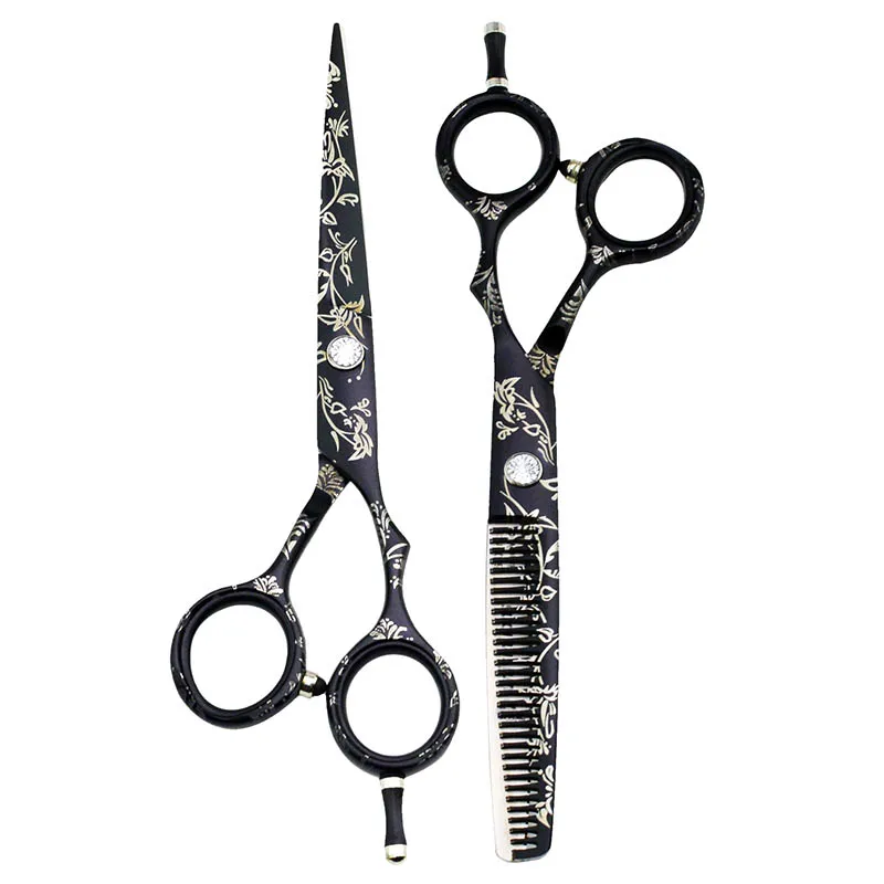 Floral Design Hairdressing Scissors With Printed Cape ;