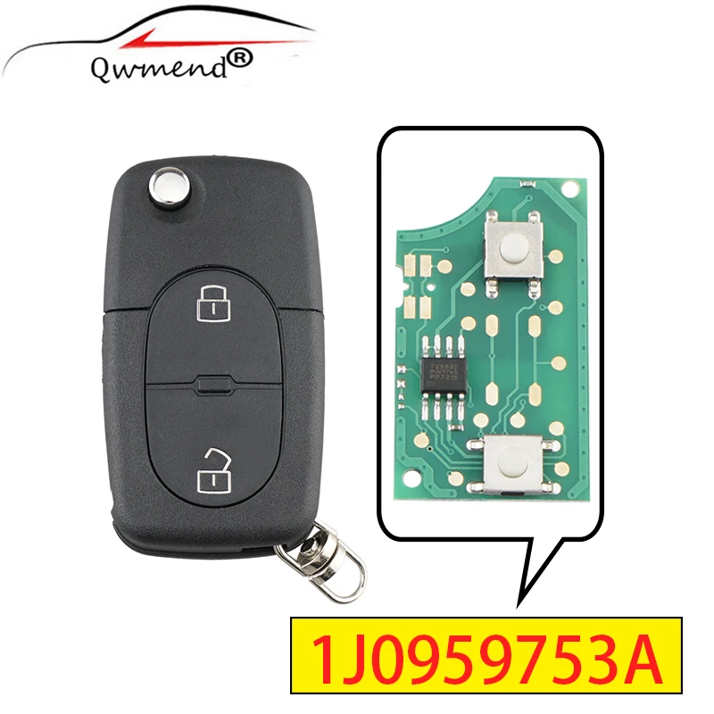 

QWMEND 1J0959753A Car Remote Key for VW Volkswagen Passat Golf MK4 1J0 959 753 A Flip Car Key Fob 433Mhz ID48 Chip