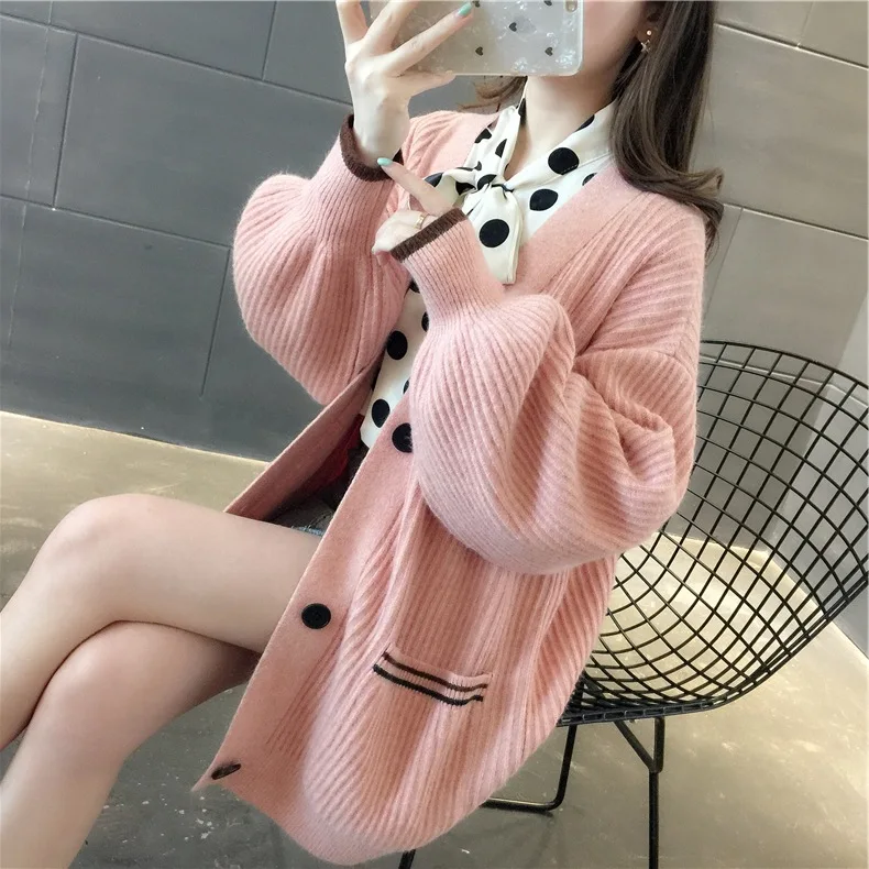 2019 Autumn And Winter New Style Solid Color Lantern Sleeve Mid-length Knitted Cardigan Korean-style Loose-Fit College Style Swe
2019 Autumn And Winter New Style Solid Color Lantern Sleeve Mid-length Knitted Cardigan Korean-style Loose-Fit College Style Swe