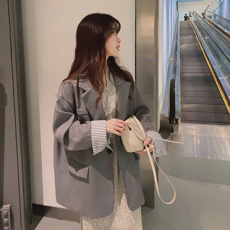 Photo Shoot Oversize Elegant OL Gray Mid-length Loose-Fit One-Button BF Stripes Cuff Small Suit Coat Women's
Photo Shoot Oversize Elegant OL Gray Mid-length Loose-Fit One-Button BF Stripes Cuff Small Suit Coat Women's