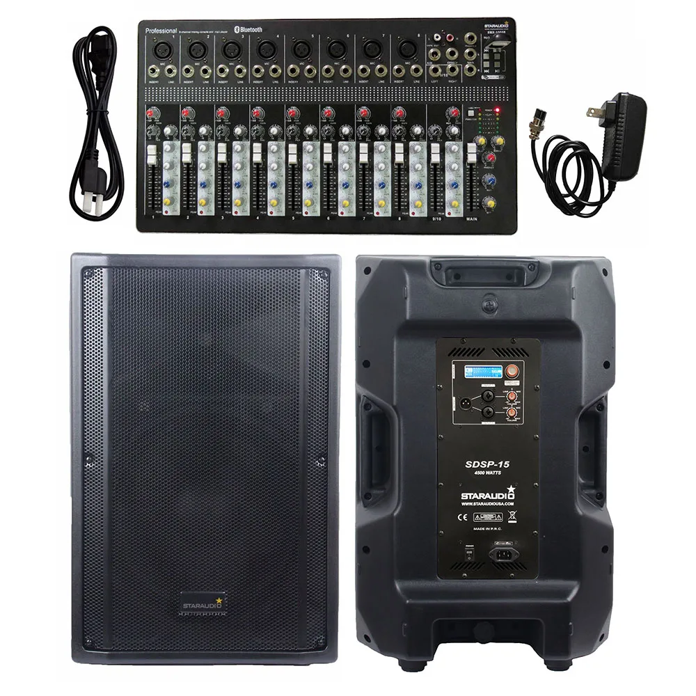 STARAUDIO 15" 4500W PA 4-Ohm DJ Active DSP Speaker Powered Audio Speaker System 6 Channel MP3 USB Bluetooth Mixer System SDSP-15
STARAUDIO 15" 4500W PA 4-Ohm DJ Active DSP Speaker Powered Audio Speaker System 6 Channel MP3 USB Bluetooth Mixer System SDSP-15