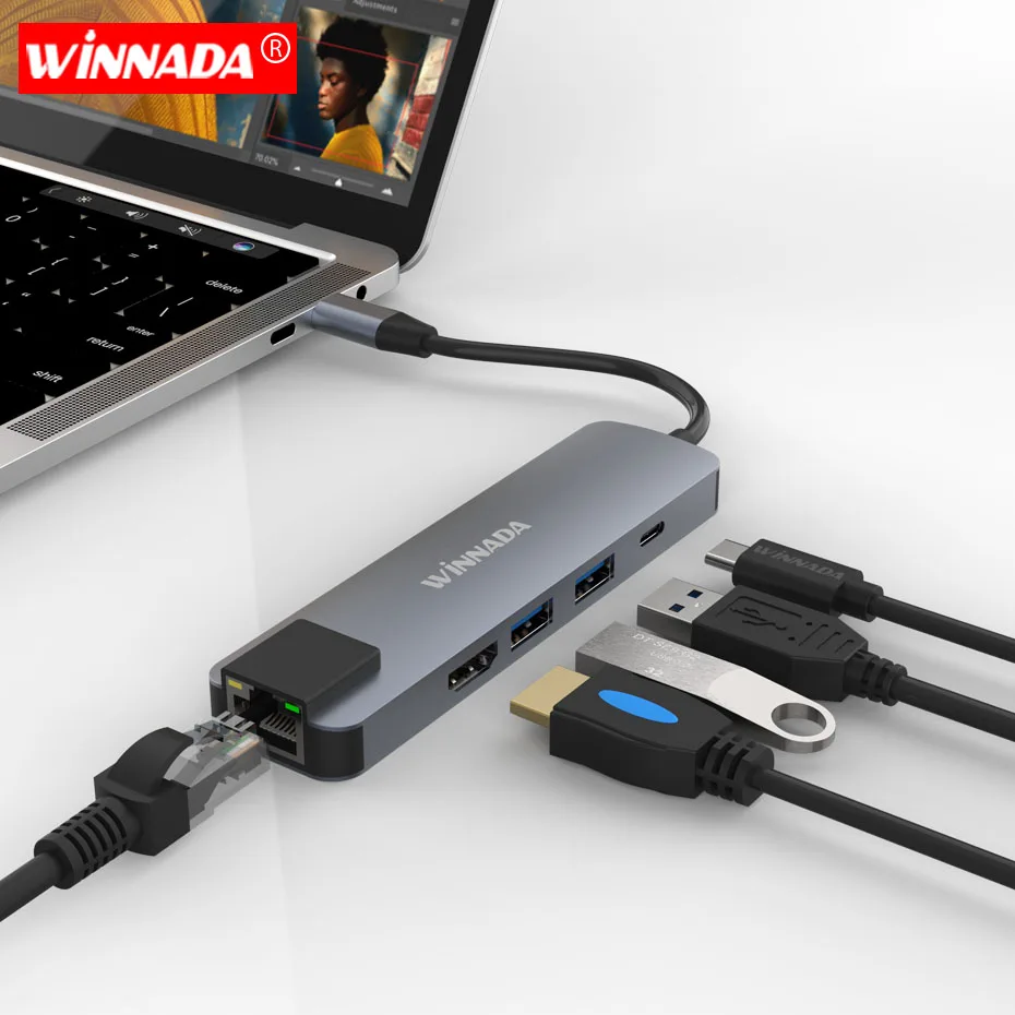 5 in 1 Type C Hub To HDMI Adapter 4K for macbook pro usb hub 3.0 computer accessories Gigabit Ethernet Rj45 Lan Adapter
5 in 1 Type C Hub To HDMI Adapter 4K for macbook pro usb hub 3.0 computer accessories Gigabit Ethernet Rj45 Lan Adapter