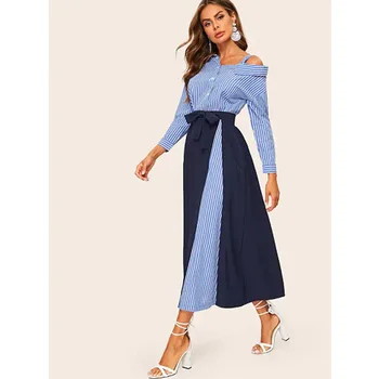 New Fashion women patchwork shirt dress Off shoulder slim waist long dress
New Fashion women patchwork shirt dress Off shoulder slim waist long dress