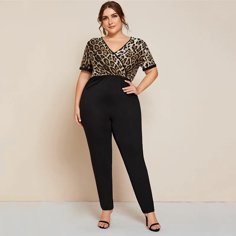 Summer Jumpsuit Women 2XL To 7XL Oversized Rompers High Waist Leopard Stitching Short Sleeve Casual Pencil Pants Overalls T1319
Summer Jumpsuit Women 2XL To 7XL Oversized Rompers High Waist Leopard Stitching Short Sleeve Casual Pencil Pants Overalls T1319