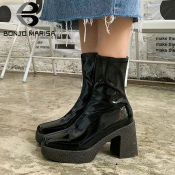 BONJOMARISA Female Platform High Heels Ankle Boots Stylish Desig Solid Patent PU Square Toe Boots Women Autumn Shoes Woman
BONJOMARISA Female Platform High Heels Ankle Boots Stylish Desig Solid Patent PU Square Toe Boots Women Autumn Shoes Woman