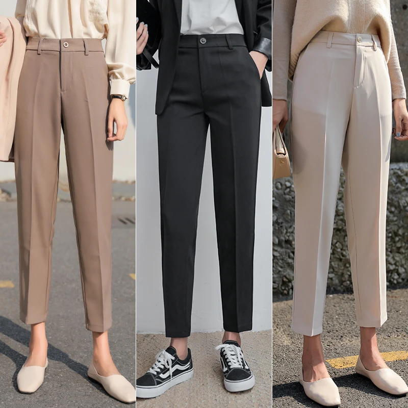 Укороченные брюки на весну и осень женские размера плюс прямые свободные