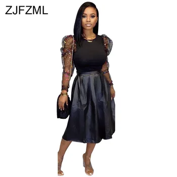 Causal Plus Size 2 Piece Matching Set Women Perspective Mesh Splice Sleeve Black Tshirt + Ruched Maxi Leather Skirt Autumn Set
Causal Plus Size 2 Piece Matching Set Women Perspective Mesh Splice Sleeve Black Tshirt + Ruched Maxi Leather Skirt Autumn Set