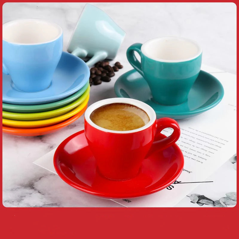 80ml Espresso Mug Saucer Simplicity Colorful Ceramic Capacity Cup And Saucer Set Household Cafe Coffee Cups With Spoon
80ml Espresso Mug Saucer Simplicity Colorful Ceramic Capacity Cup And Saucer Set Household Cafe Coffee Cups With Spoon