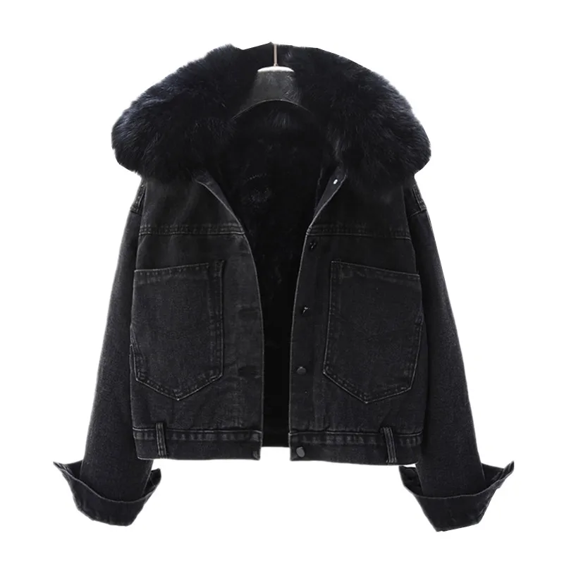 2021 Autumn Winter Short Denim Jacket Women Natural Fur Collar Plus Velvet Thick Cotton Clothes Loose Vintage Jeans Coat G741
2021 Autumn Winter Short Denim Jacket Women Natural Fur Collar Plus Velvet Thick Cotton Clothes Loose Vintage Jeans Coat G741