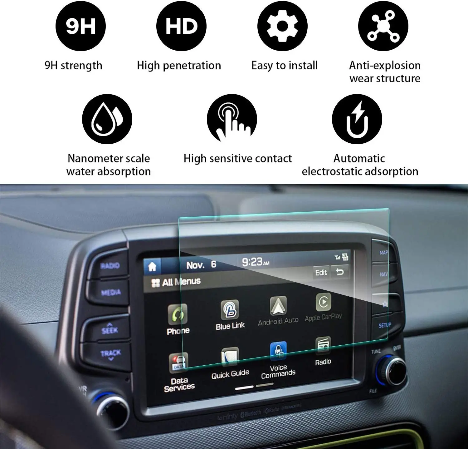 For Hyundai Kona Ultimate 2018-2019 GPS System Accessories Navigation Display Tempered Glass Screen Protector
For Hyundai Kona Ultimate 2018-2019 GPS System Accessories Navigation Display Tempered Glass Screen Protector