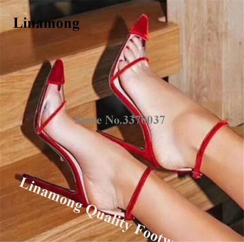 Linamong Fashion PVC Patchwork Velvet Stilatto Heel Pumps Pointed Toe Red Black Transparent High Heels Formal Dress Shoes
Linamong Fashion PVC Patchwork Velvet Stilatto Heel Pumps Pointed Toe Red Black Transparent High Heels Formal Dress Shoes