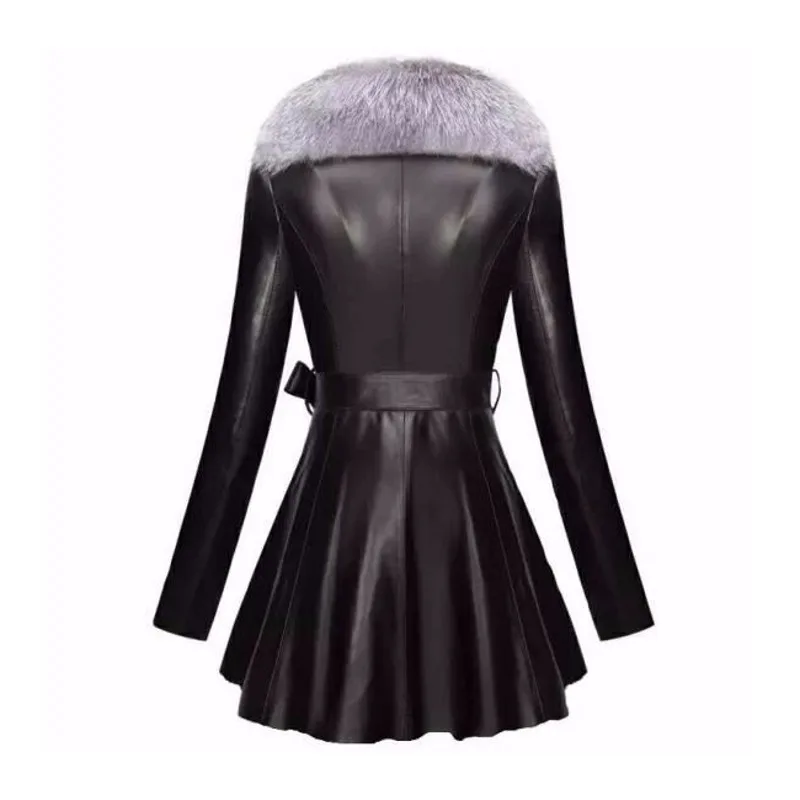 Winter Belt Coat Women Fashion Slim Fit Pu Leather Faux Fox Fur Collar Female Long Jacket Plus Size 9XL Black/Red Warm Outerwear 
Winter Belt Coat Women Fashion Slim Fit Pu Leather Faux Fox Fur Collar Female Long Jacket Plus Size 9XL Black/Red Warm Outerwear