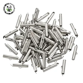 

pandahall 50 pcs Iron Slide On End Clasp Tubes Slider End Caps for DIY Jewelry Findings Making 20x4mm 3.2mm Inner Diameter