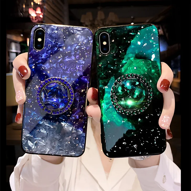 Роскошный Серебристый блестящий чехол с изумрудом и мрамором для iPhone 11 pro Max 7 plus 6
