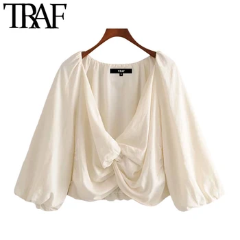 TRAF Women Fashion With Knot Cropped Blouses Vintage V Neck Three Quarter Sleeve Female Shirts Blusas Chic Tops
TRAF Women Fashion With Knot Cropped Blouses Vintage V Neck Three Quarter Sleeve Female Shirts Blusas Chic Tops