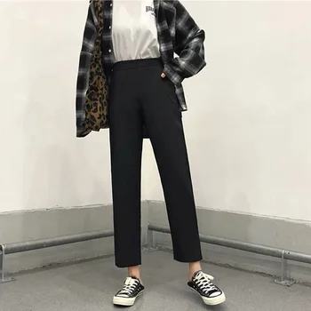 Pants Women Preppy Style Elastic High Waist Straight Black Casual Ankle-length Pants New 2020 Summer Korean Style Trousers P418
Pants Women Preppy Style Elastic High Waist Straight Black Casual Ankle-length Pants New 2020 Summer Korean Style Trousers P418