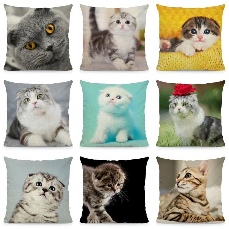 

XUNYU Cat Pillowcase Sofa Decorative Pillow Cover Animal Patterns Square Cushion Cover 45X45cm BT038