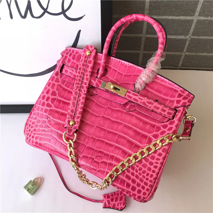 Crocodile Grain Genuine Leather Female Mei Red Hand Bill Of Lading Shoulder Diagonal Bag 25 Inch