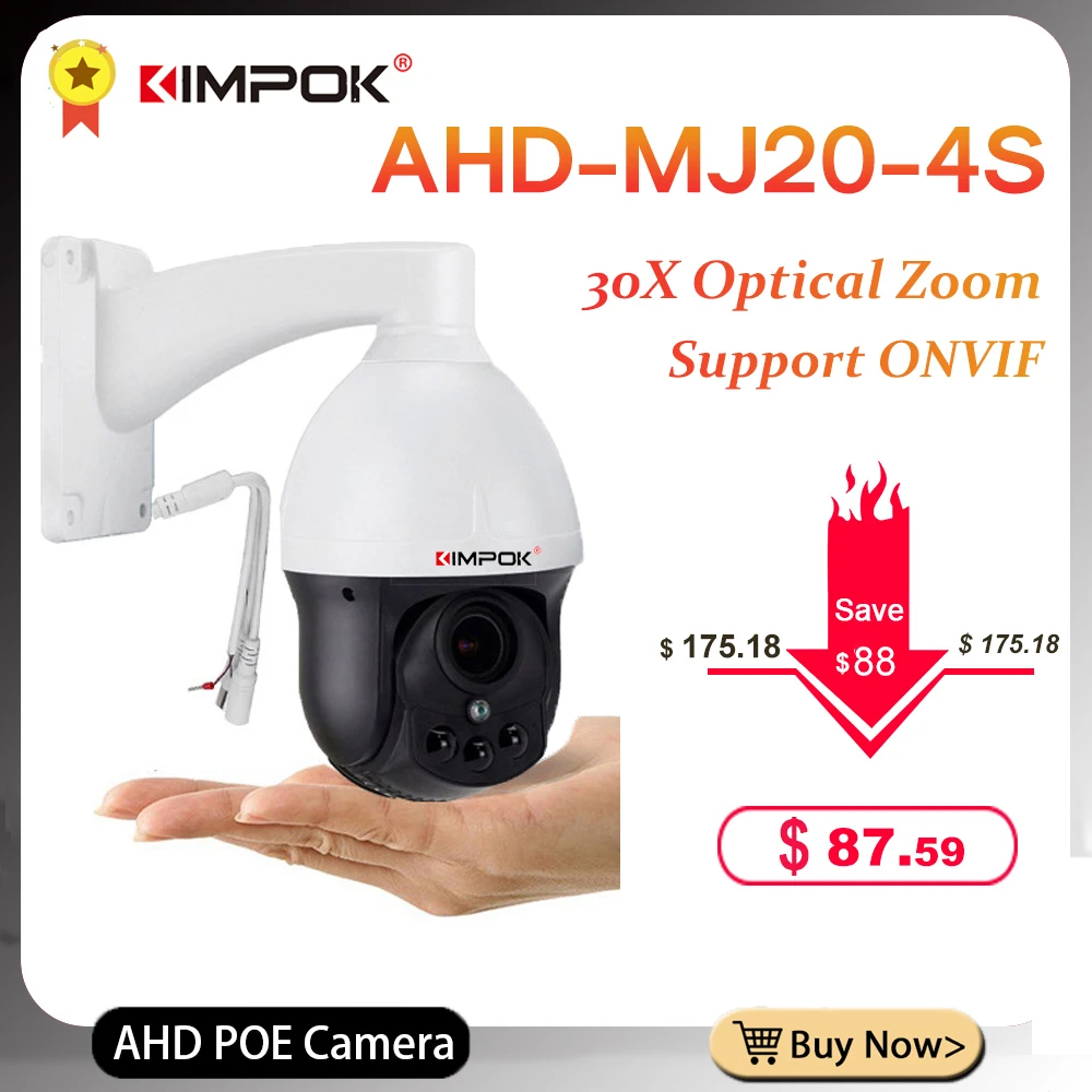 KIMPOK 1080P PTZ Speed Dome IP Camera 3MP Full HD 4X Zoom P2P 40m IR Night Vision Waterproof P2P Outdoor Onvif Dome POE
KIMPOK 1080P PTZ Speed Dome IP Camera 3MP Full HD 4X Zoom P2P 40m IR Night Vision Waterproof P2P Outdoor Onvif Dome POE