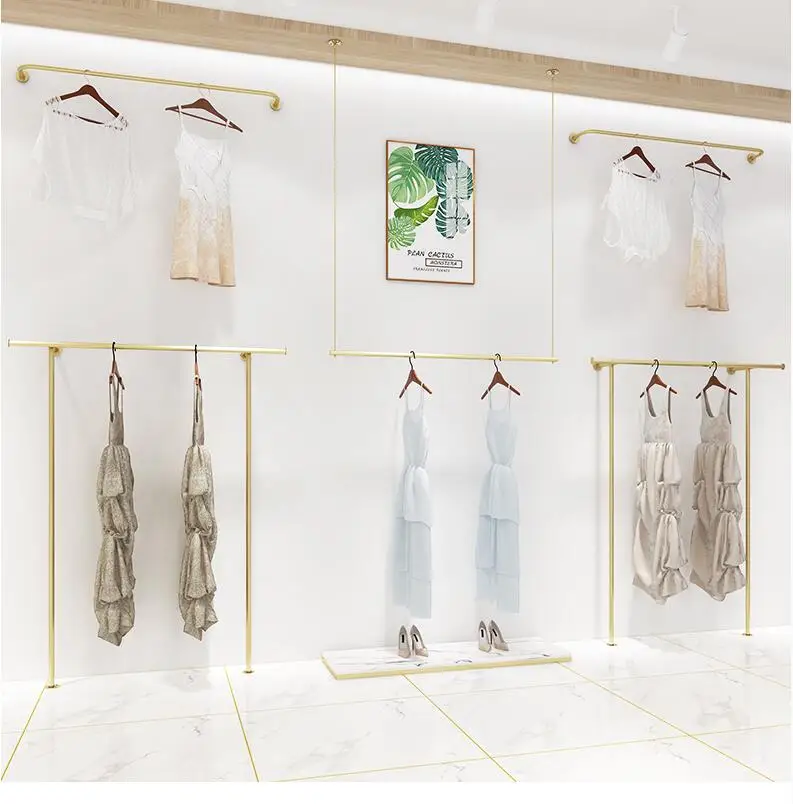 

Clothing store display racks women's ceiling hanging hangers on the wall hanger hanging clothes pole wall hanging