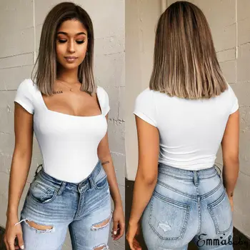 Hot Modern Women Solid Stretch Bodysuit Bodycon Short Romper Square Collar Short Sleeve Basic Tops Cropped Jumpsuit Streetwear 
Hot Modern Women Solid Stretch Bodysuit Bodycon Short Romper Square Collar Short Sleeve Basic Tops Cropped Jumpsuit Streetwear