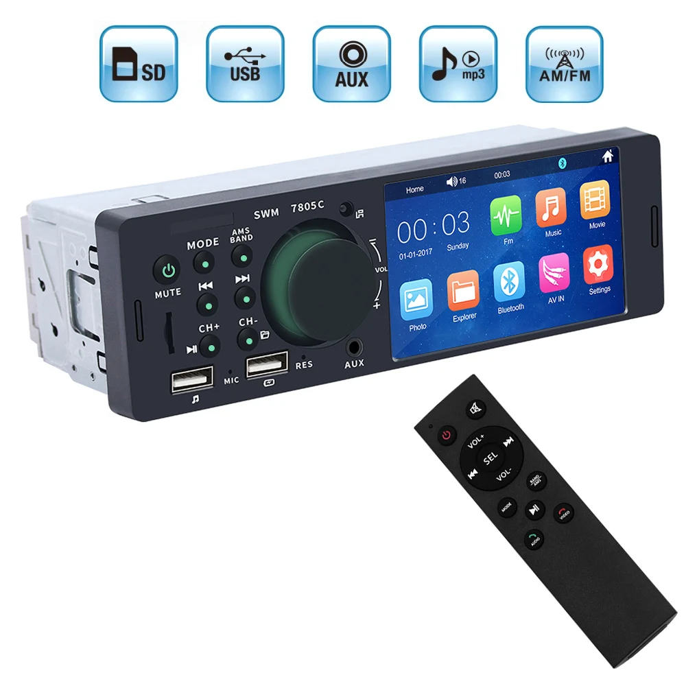 Bluetooth Audio Video MP5 Player 1 Din 4.1" Touch Screen Car Radio Head Unit 7805C Stereo Player USB Fast Charging
Bluetooth Audio Video MP5 Player 1 Din 4.1" Touch Screen Car Radio Head Unit 7805C Stereo Player USB Fast Charging
