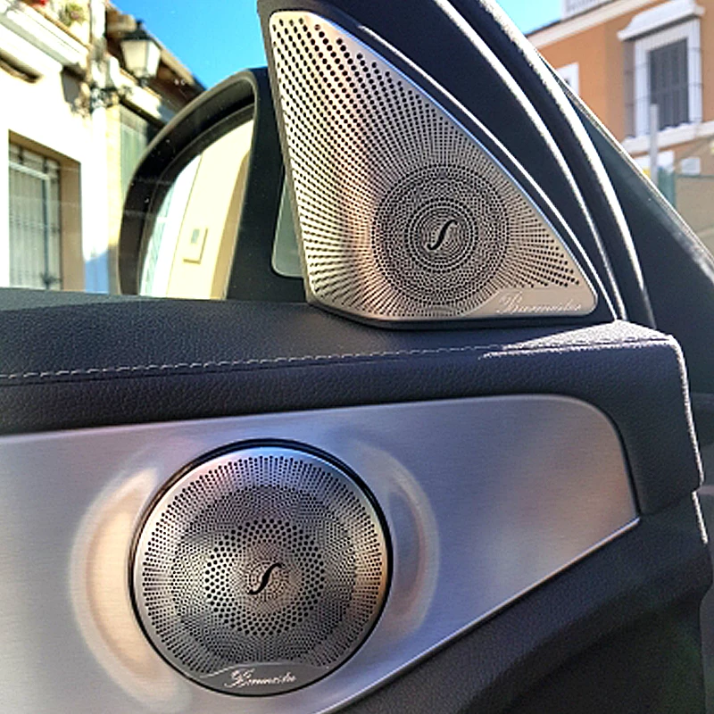 For Mercedes Benz New C Class W205 2015-2017 Car-styling stainless steel Car Door Audio Speaker Decorative Cover Trim 3D sticker 
For Mercedes Benz New C Class W205 2015-2017 Car-styling stainless steel Car Door Audio Speaker Decorative Cover Trim 3D sticker