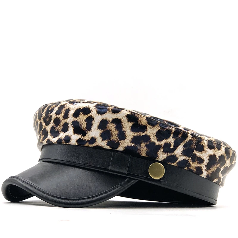 

Новинка осень зима PU берет шапки для женщин французские береты женские леопардовые береты черные береты с регулируемой веревкой