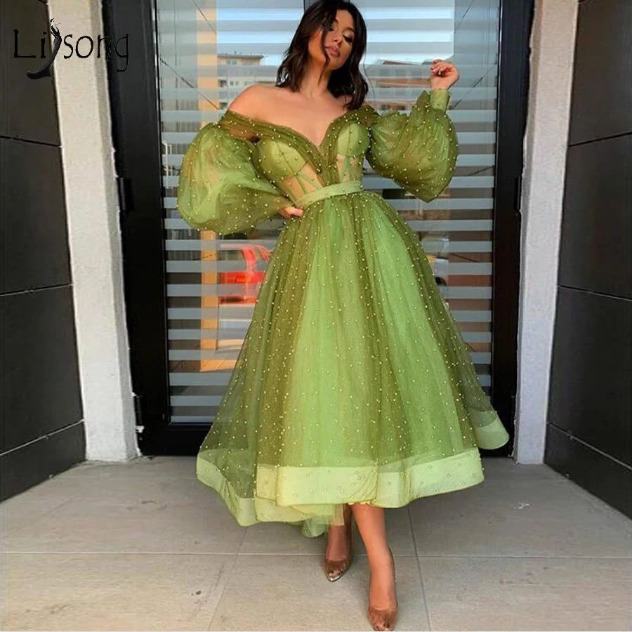 Elegant Mix Color Green Pearls Evening Dresses 2020 A-line Ankle Length Puff Full Sleeves Formal Party Dress Off The Shoulder
Elegant Mix Color Green Pearls Evening Dresses 2020 A-line Ankle Length Puff Full Sleeves Formal Party Dress Off The Shoulder