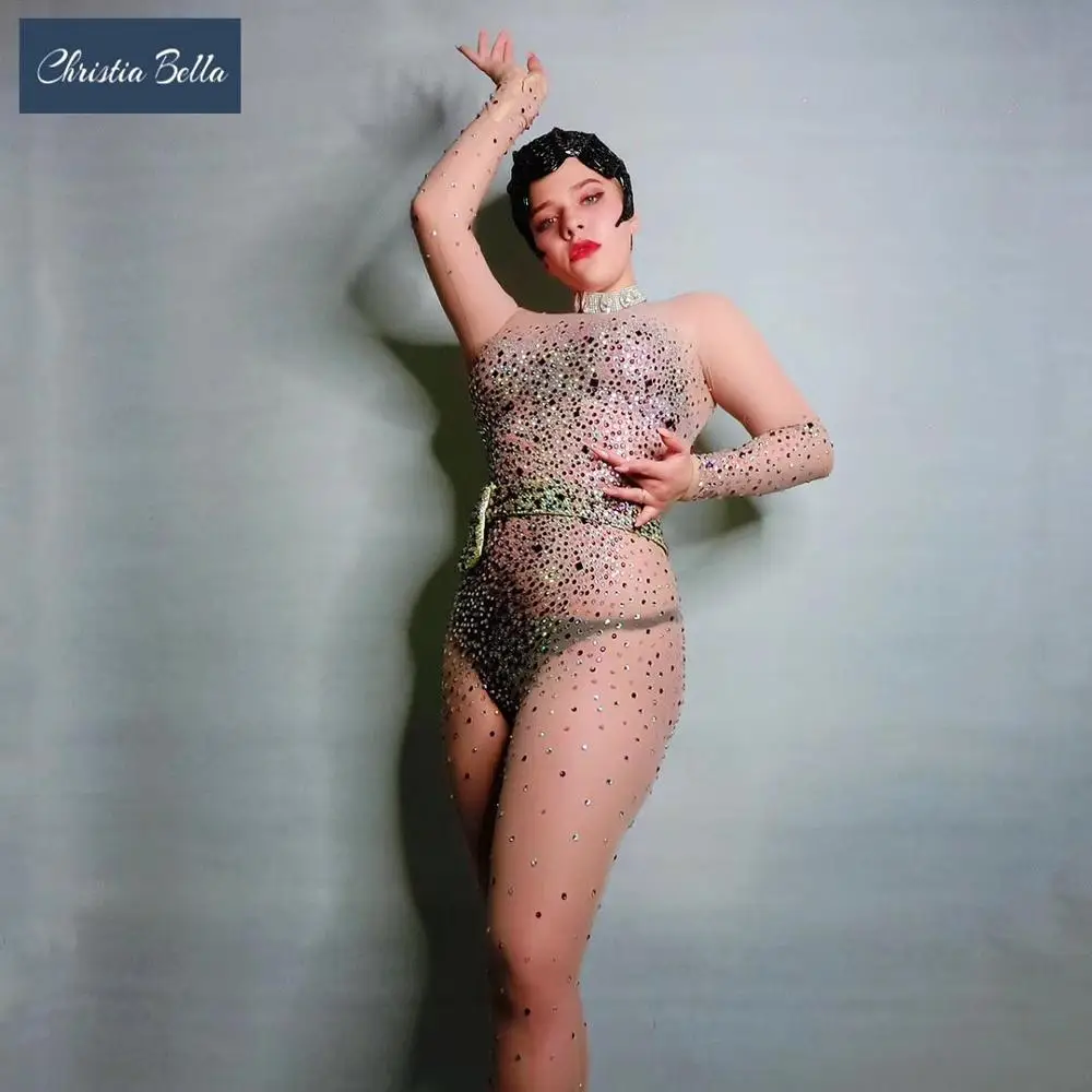Sexy Nude Skin Crystals Jumpsuits Women Stretch Skinny Stage Bodysuits Pole Dancing Catsuit Nightclub DJ DS Costume Performance
Sexy Nude Skin Crystals Jumpsuits Women Stretch Skinny Stage Bodysuits Pole Dancing Catsuit Nightclub DJ DS Costume Performance