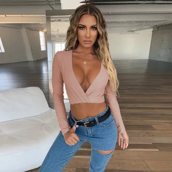 Sexy Women Long Sleeve Deep V Neck Crop Tops Clubwear Casual T-shirts New Cropped Sweatshirt Women Evening Party
Sexy Women Long Sleeve Deep V Neck Crop Tops Clubwear Casual T-shirts New Cropped Sweatshirt Women Evening Party