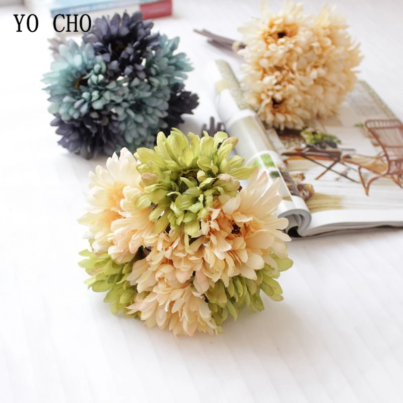 

YO CHO 7 Big Heads/Bouquet Gerbera Artificial Flowers Silk Daisy Bouquet Flowers Wedding Home Decoration Faux Daisy Flore Bundle