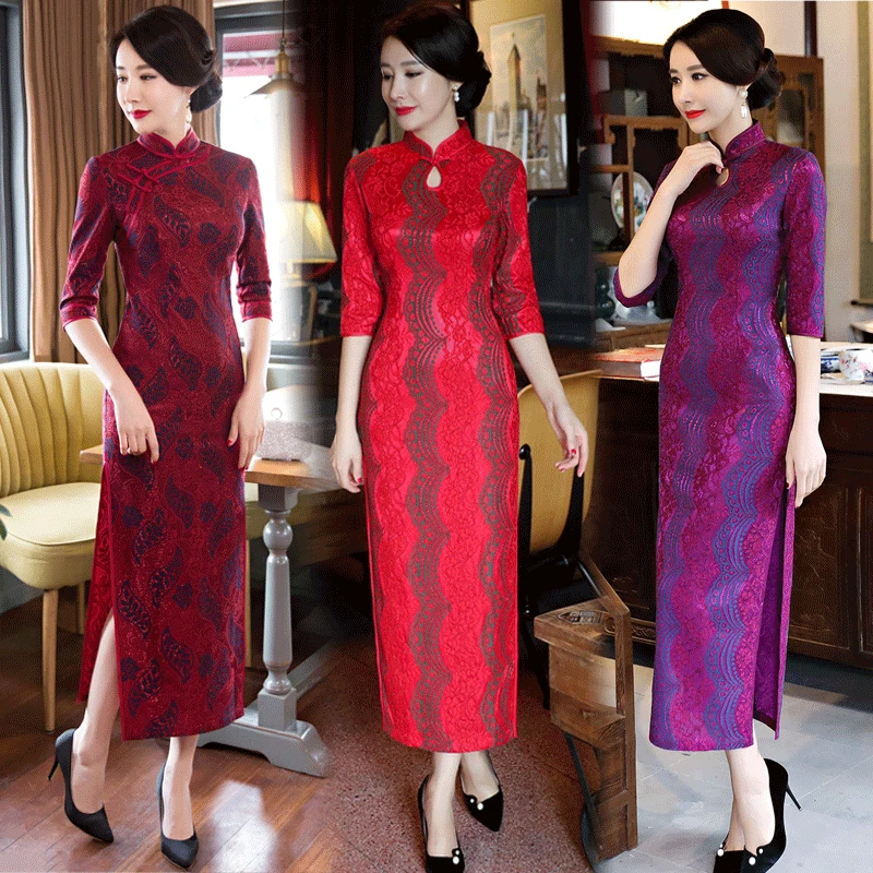 Cheongsam Lace New Style Stand Collar Retro Mom Banquet Wedding Formal Dress Long Half-sleeve Shirt Daily Life Spring
Cheongsam Lace New Style Stand Collar Retro Mom Banquet Wedding Formal Dress Long Half-sleeve Shirt Daily Life Spring