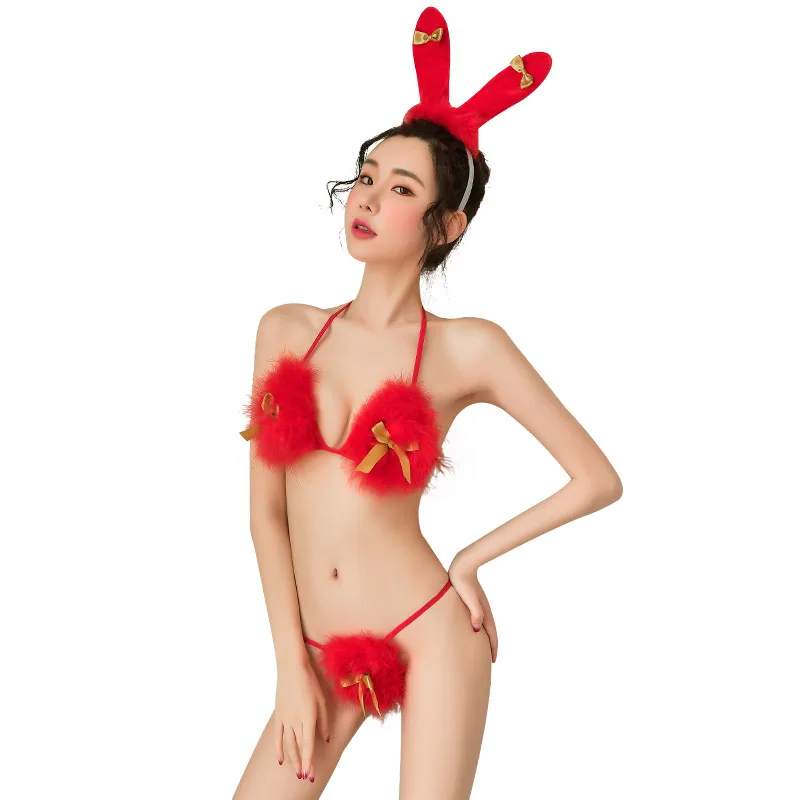 Temptation Sexy Cosplay Red Lingerie Christmas Bunny Girl Rabbit Uniform Erotic Set Halloween Costumes |