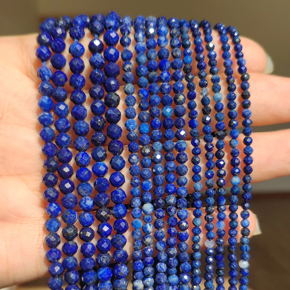 

2/3/4mm Natural Stone Blue Lapis Lazuli Bead Faceted Loose Round Mineral Tiny Beads for Jewelry Making DIY Bracelet 15inch