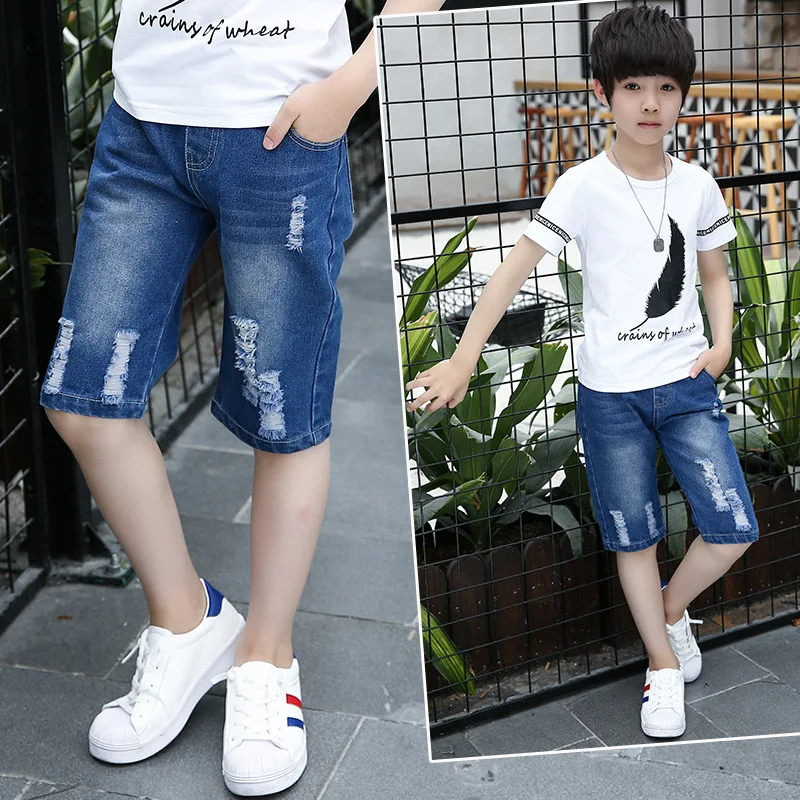 Childrenswear 2019 Summer New Style BOY'S Big Boy Korean-style-Style Fashion Thread with Holes Knee-length Denim Shorts
Childrenswear 2019 Summer New Style BOY'S Big Boy Korean-style-Style Fashion Thread with Holes Knee-length Denim Shorts
