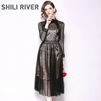 New spring autumn midi dress for women a line long sleeve elegant slim casual vintage black gauze bow pleated dress with lace
New spring autumn midi dress for women a line long sleeve elegant slim casual vintage black gauze bow pleated dress with lace