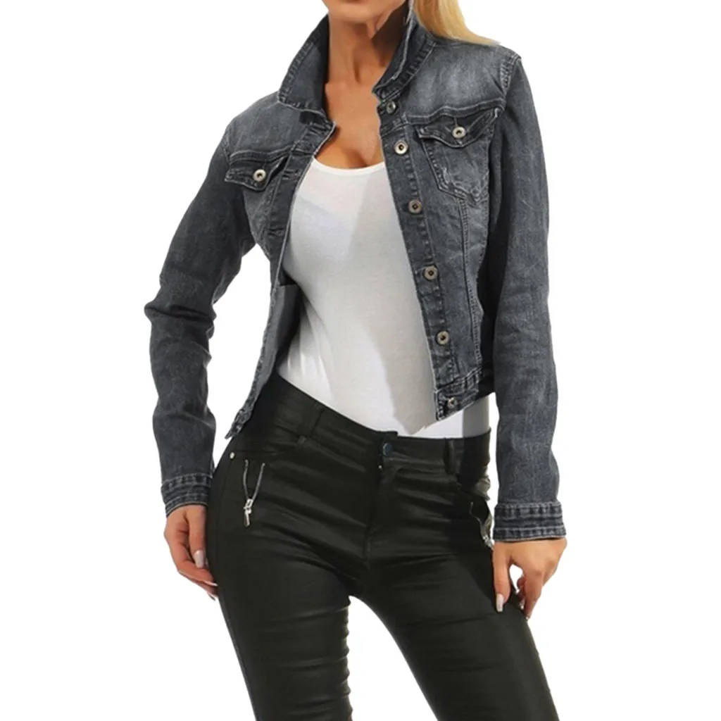 Фото Женская джинсовая куртка с отложным воротником в стиле ретро свободная