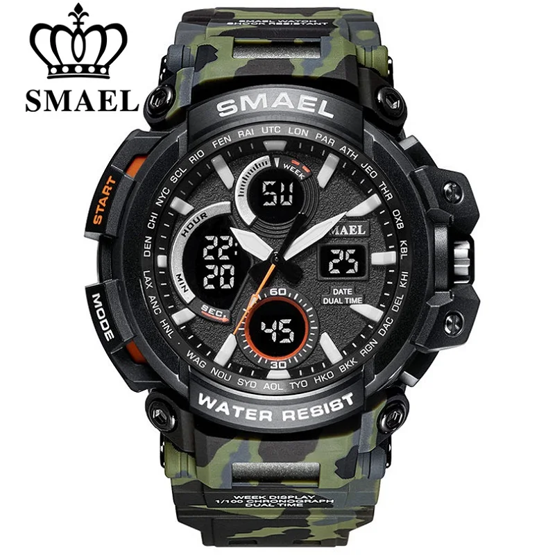Мужские камуфляжные военные часы SMAEL водонепроницаемые спортивные наручные с