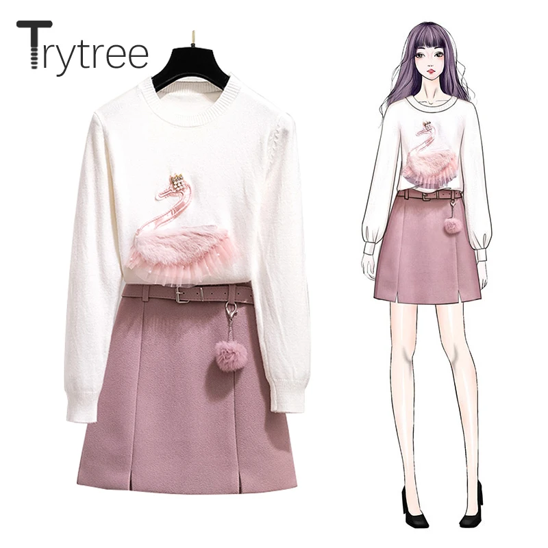 Осень-зима 2020 комплект из двух предметов Trytree повседневный сетчатый милый топ с
