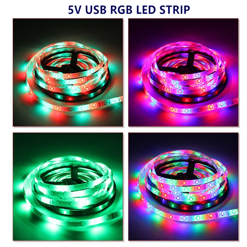 Цветная (RGB) Светодиодные ленты светильник USB 5V 60 светодиодов/м 2835 SMD LED Гибкие