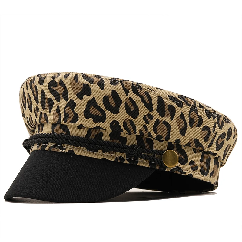 

Новая женская кепка с леопардовым принтом, хлопковая кепка в стиле ретро, британский стиль, восьмиугольный темно-синий головной убор, кепка для девочек