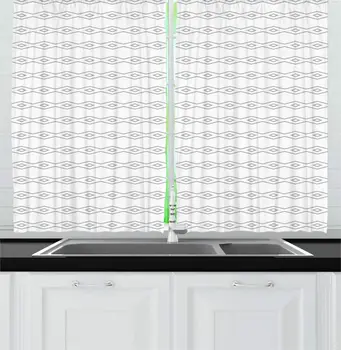 White and Pale Grey Abstract Kitchen Curtains Minimalistic Lines with Horizontal Print on Plain Backdrop Window Drapes
White and Pale Grey Abstract Kitchen Curtains Minimalistic Lines with Horizontal Print on Plain Backdrop Window Drapes