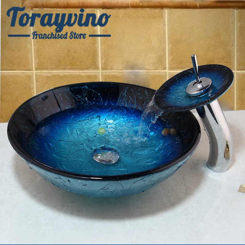 Torayvino Bathroom basin set hand painted glass basin blue & black brass faucet bathroom hot & cold mixer faucets
Torayvino Bathroom basin set hand painted glass basin blue & black brass faucet bathroom hot & cold mixer faucets