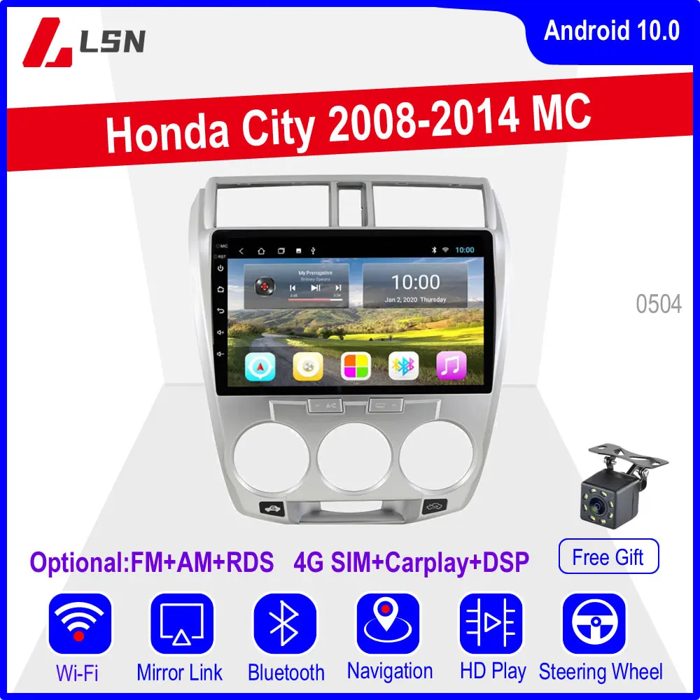 10-дюймовый Android 10 для Honda City 2008 2009 2010 2011 2012 2013 2014 MC мультимедийный видео GPS-навигатор