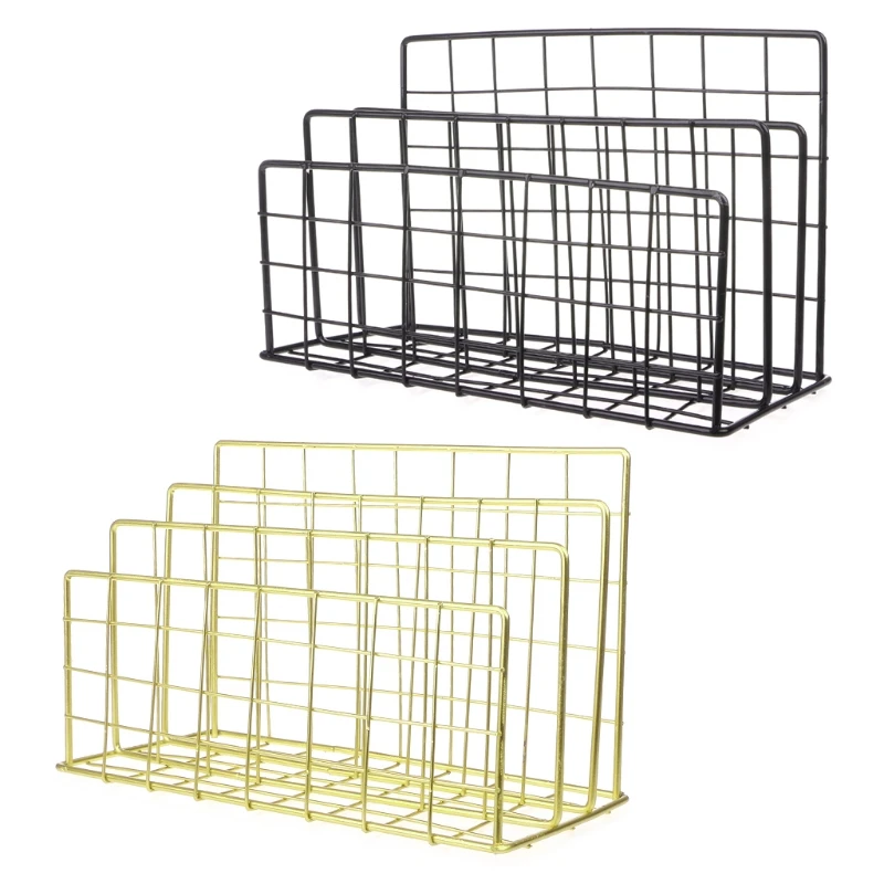 Grid Wrought Iron Desktop Storage Rack Bookshelf Magazine File Organizer Holder 32CB |