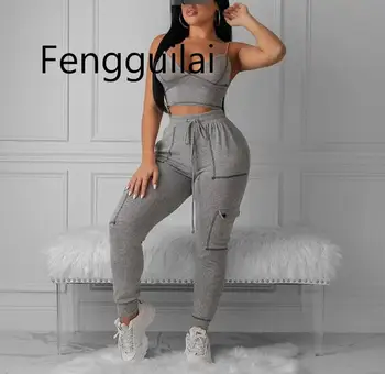 FENGGUILAI Sporty Sexy Fashion Matching Set Women Workout 2019 Autumn Jogger Set Pocket Sleeveless Top And Pants 2 Piece Outfits 
FENGGUILAI Sporty Sexy Fashion Matching Set Women Workout 2019 Autumn Jogger Set Pocket Sleeveless Top And Pants 2 Piece Outfits