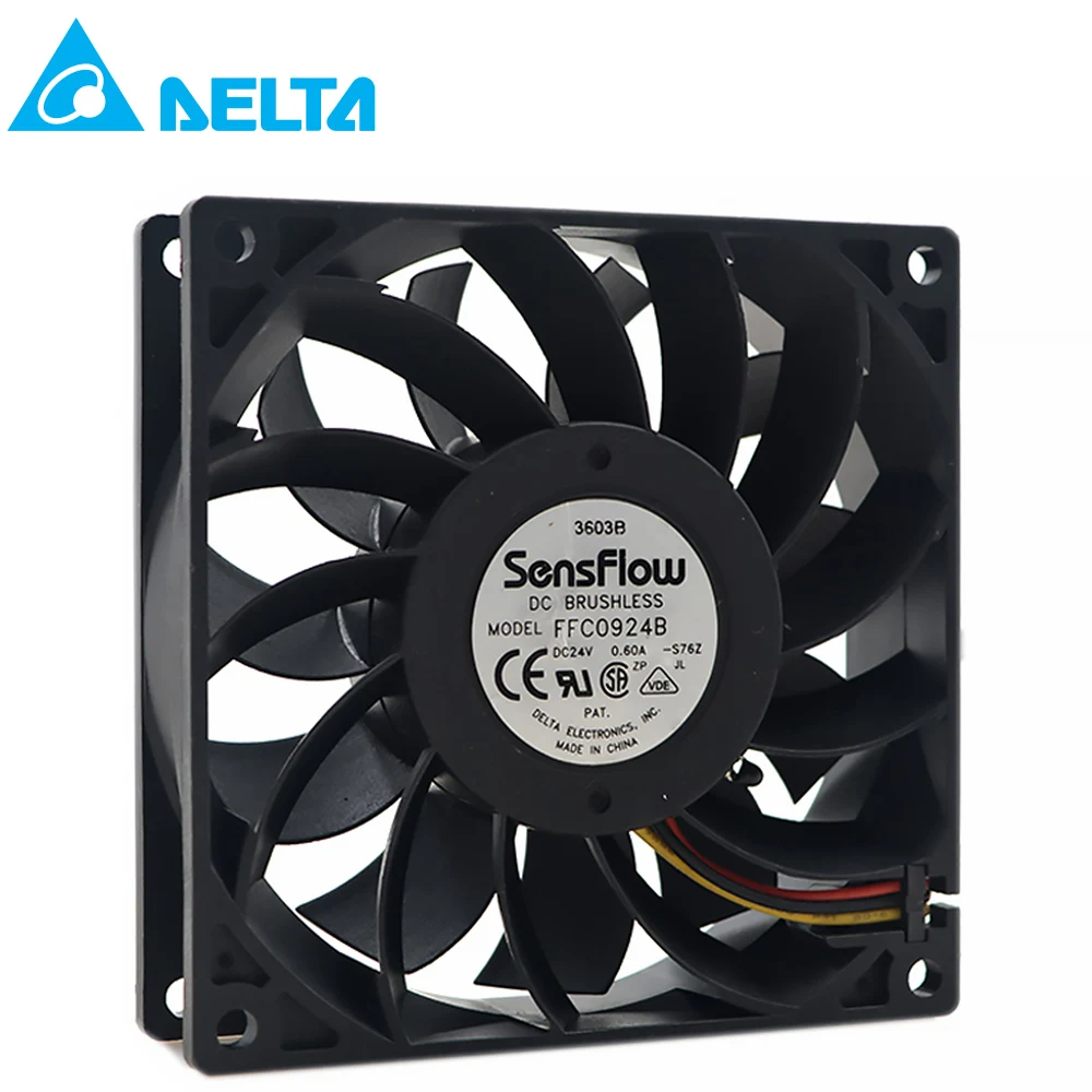 For delta 90*90*25mm 3-wire FFC0924B 9025 24V 0.60A Super with speed sensor ball bearing fan
For delta 90*90*25mm 3-wire FFC0924B 9025 24V 0.60A Super with speed sensor ball bearing fan