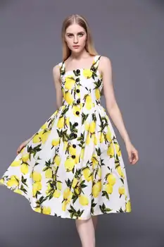 Fashion Lemon Printing Dresses of Women Lady and Girl's Casual Big Swinging Dress Cotton Blending Spaghetti Strap Summer Wear
Fashion Lemon Printing Dresses of Women Lady and Girl's Casual Big Swinging Dress Cotton Blending Spaghetti Strap Summer Wear