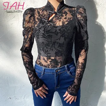 IAMHOTTY Flocking Floral See Through Mesh Bodysuit For Women Skiny Chinses Turtleneck Bodysuit Black Outfits Fishnet Body Sexy
IAMHOTTY Flocking Floral See Through Mesh Bodysuit For Women Skiny Chinses Turtleneck Bodysuit Black Outfits Fishnet Body Sexy